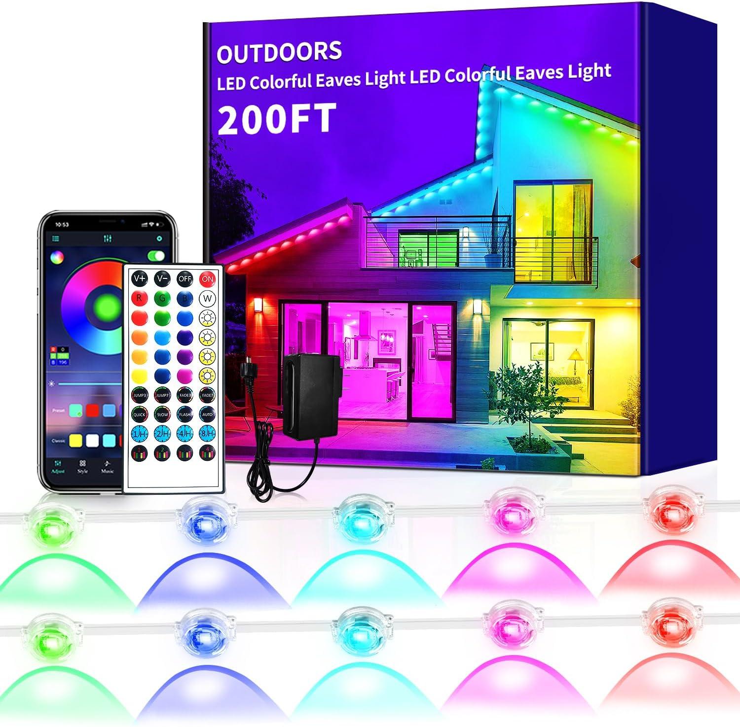 Compared: 200ft Outdoor Light vs. RGB App-Control Eaves... for Seasonal Waterproof Decor (Energy Efficiency?)