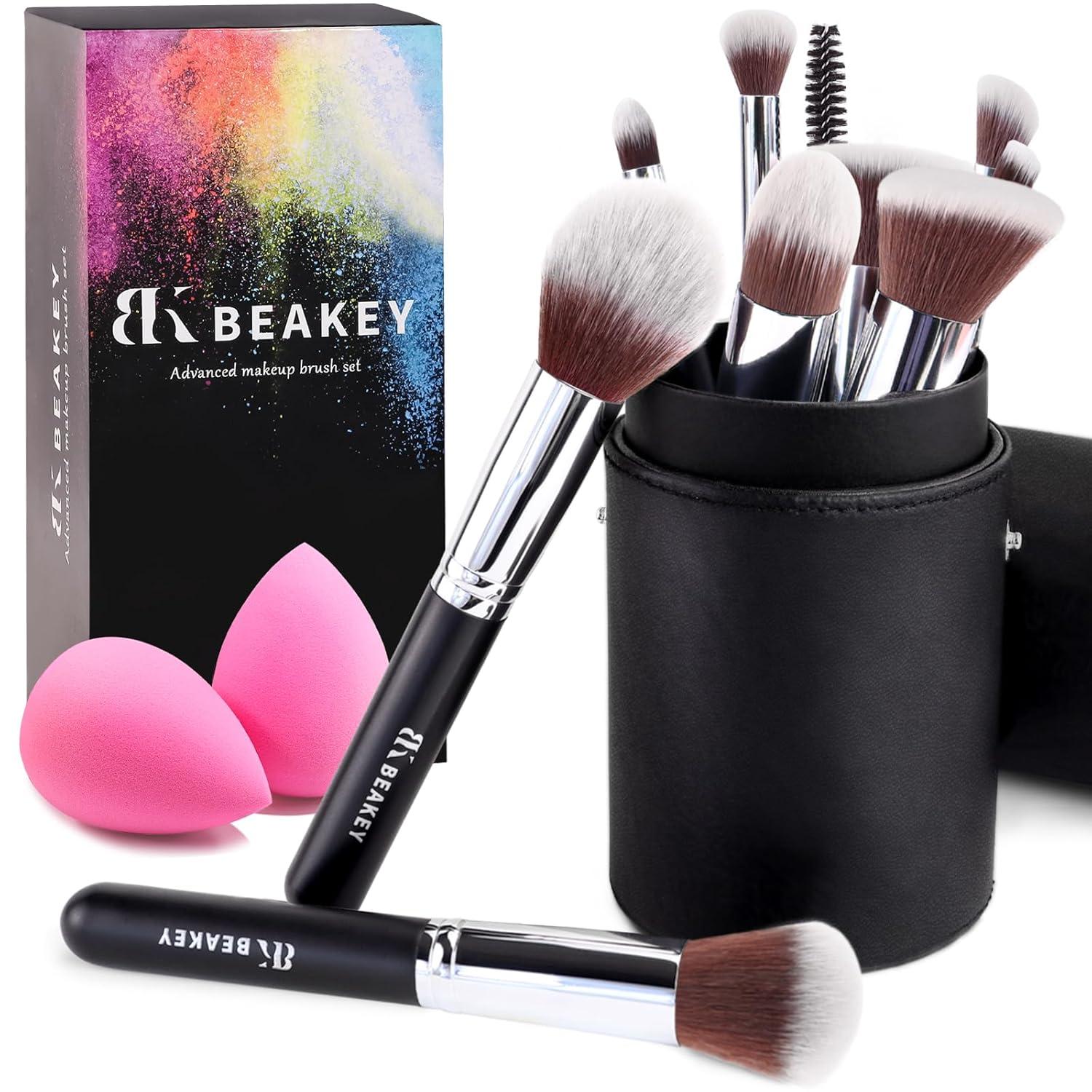 BEAKEY Brush Set & Sponges: 10+2pcs, Black Case Tested for 2024 Trends