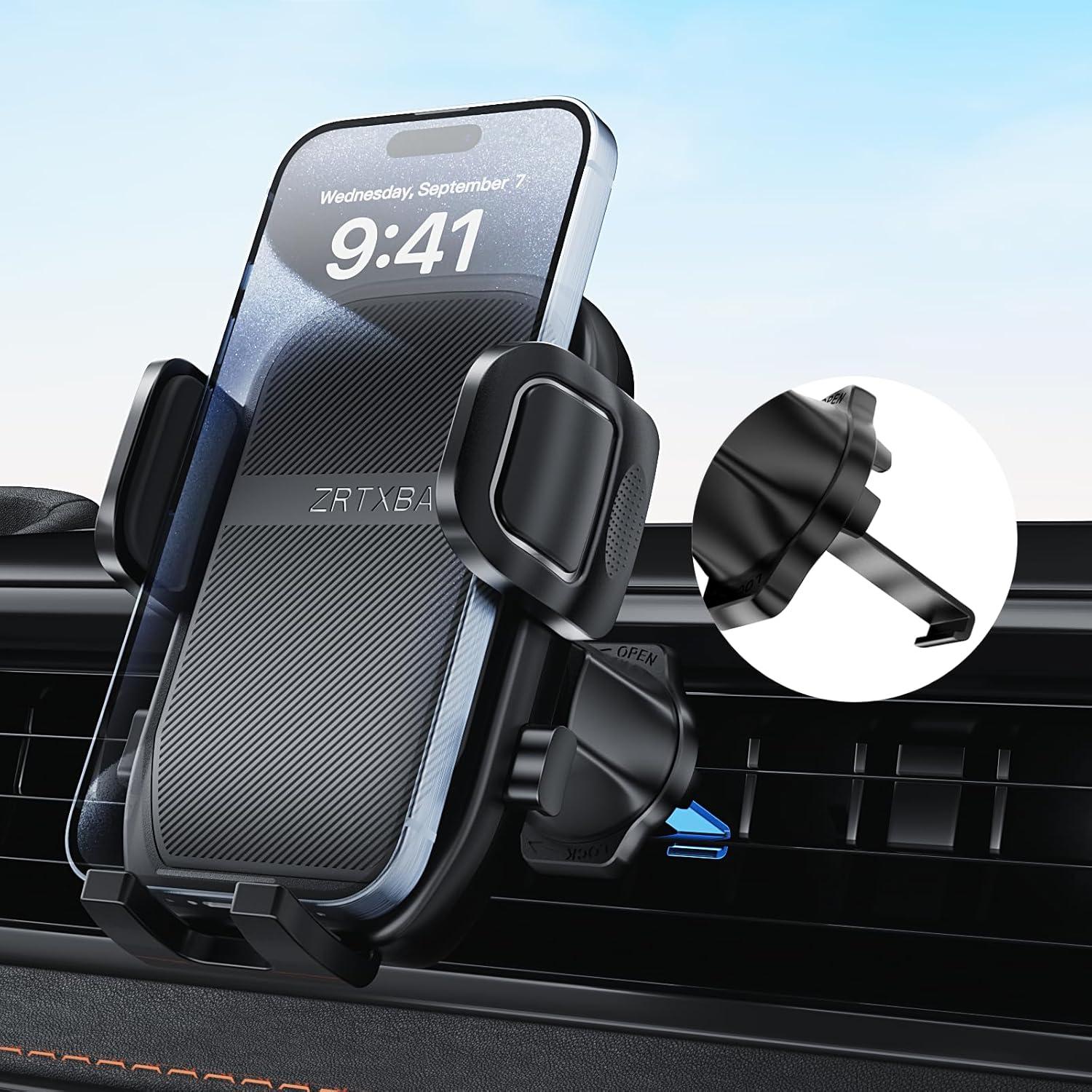 Showdown: 360° Rotation, Metal Hook Clip, Air Vent Mount - Tested for Dark Black Car Phone Holders