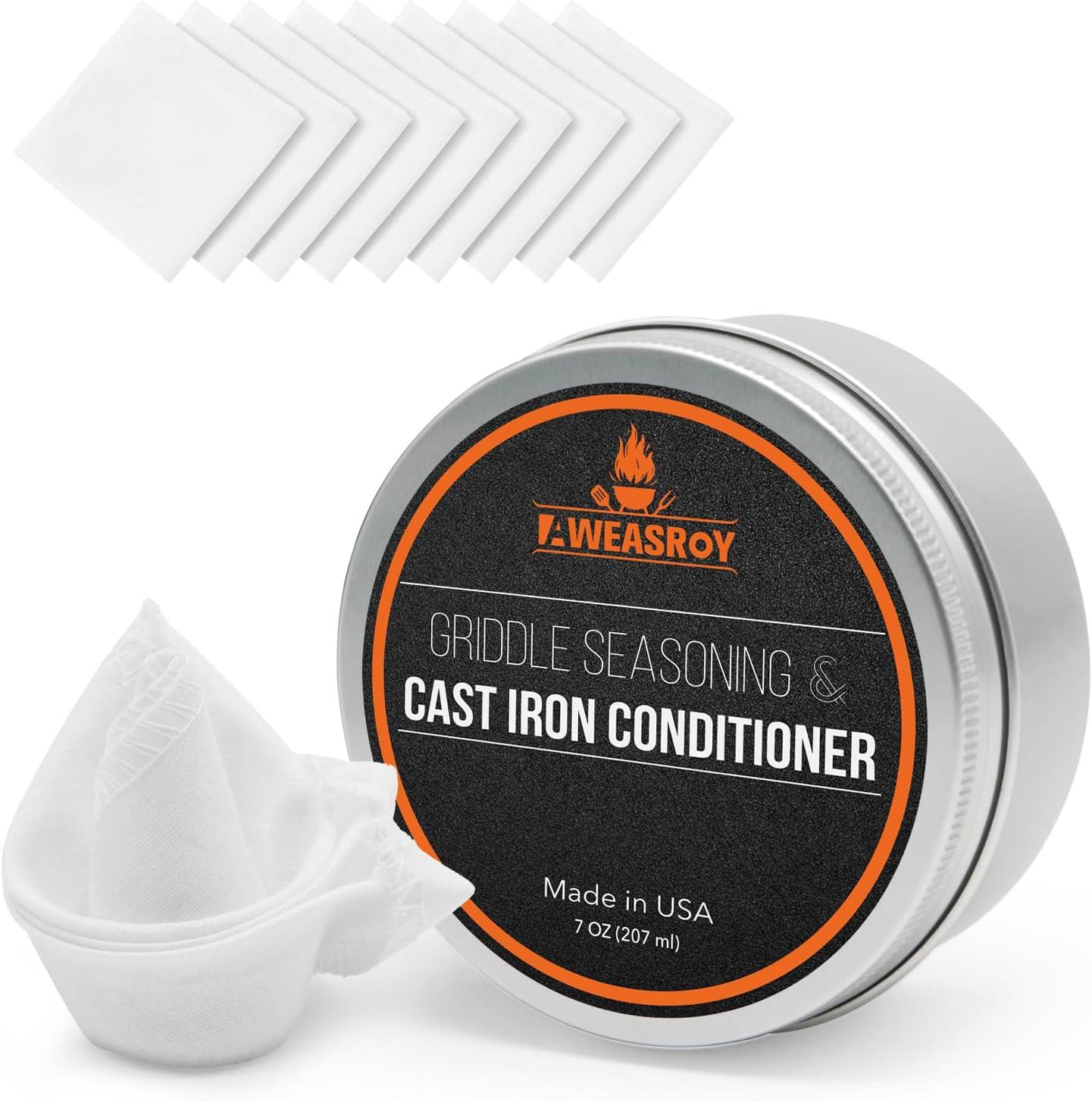 Griddle Seasoning vs Cast Iron Conditioner: 7 OZ Blackstone-Friendly, 10 Cloths for Easy Application