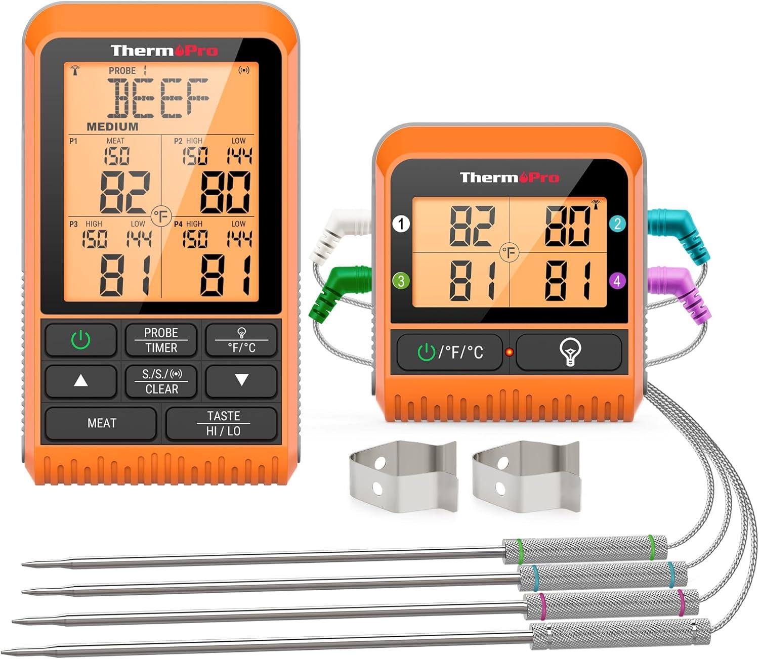 ThermoPro TP829 BBQ Thermometer: 4 Probes, 1000ft Range Tested for Smoking & Grilling