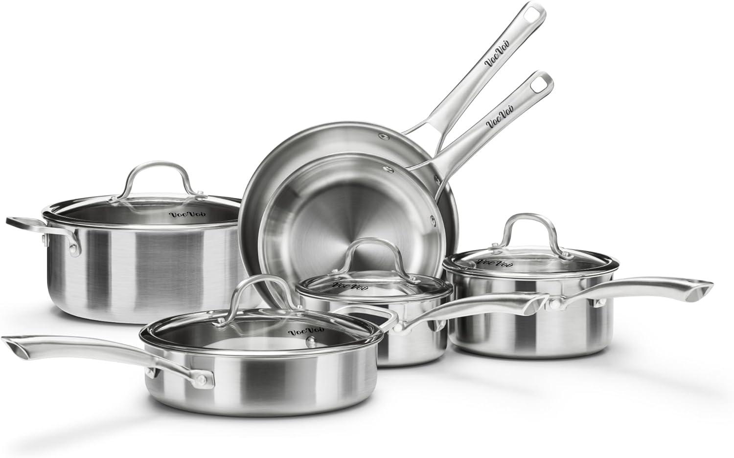 Stainless Steel vs. Tir-Ply: 10-Piece Set, PFOA-Free, All-Cooktop Compatibility Tested