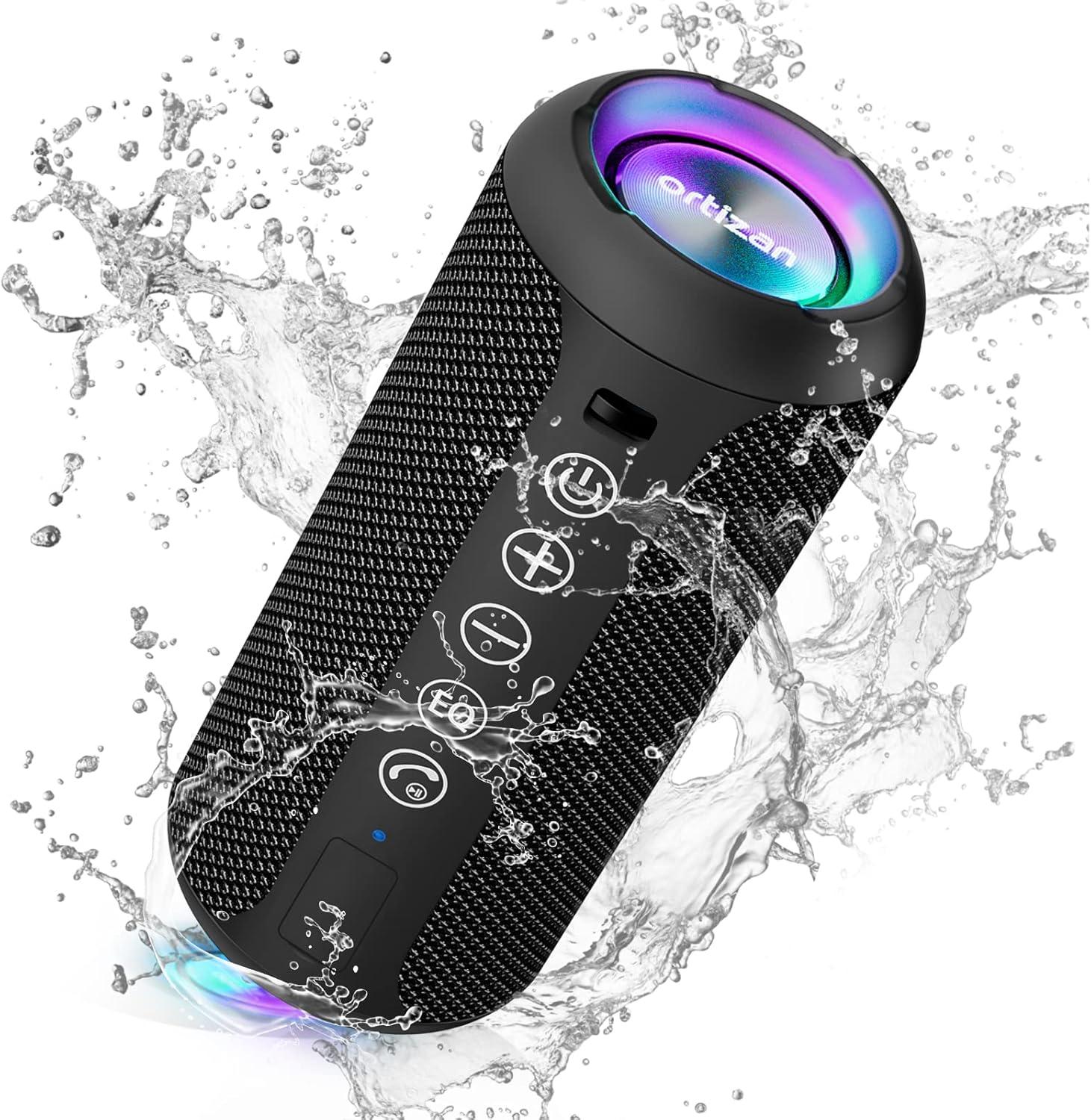 Ortizan Bluetooth Speaker Showdown: 30H Playtime, IPX7 Waterproof, 24W Power, Deep Bass, LED Lights for Outdoor Use (Black)