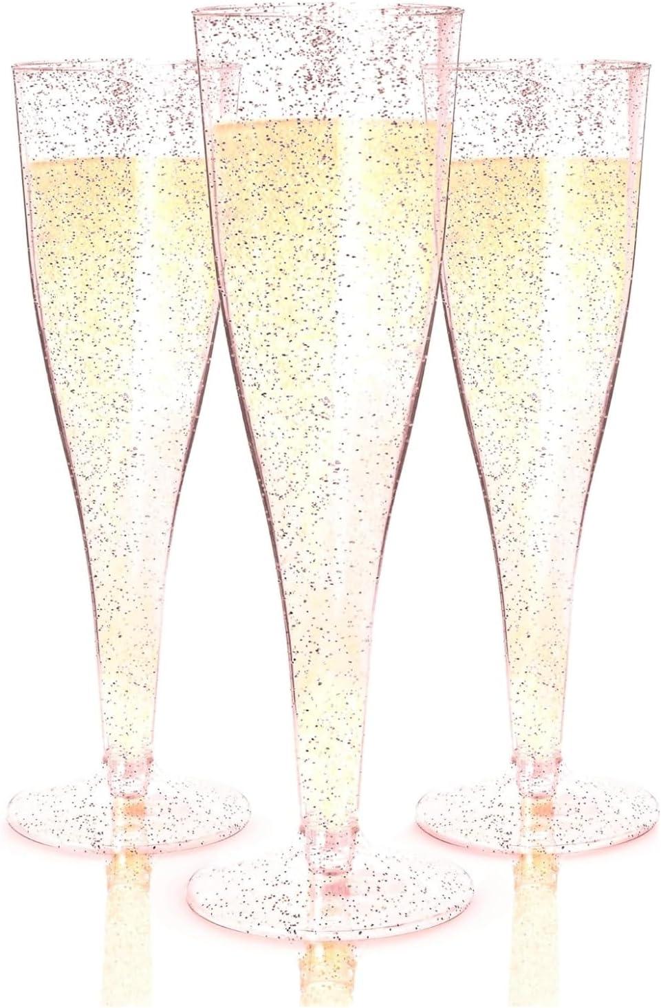 Prestee 24-Piece Flutes with Rose Gold Glitter - Surprising Eco-Friendly Test for Party Supplies