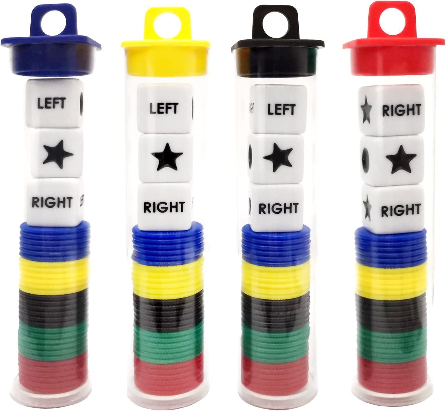 Left Right Center Dice Game: 3 Dice, 30 Chips, 4 Sets, Rounded Storage - Travel Tested