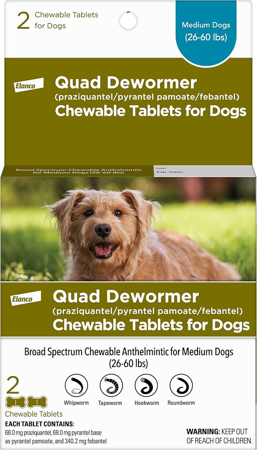 Elanco Chewable Quad Dewormer: 2 Tablets Tested, Surprising for 26-60 lbs Med-Sized Needs