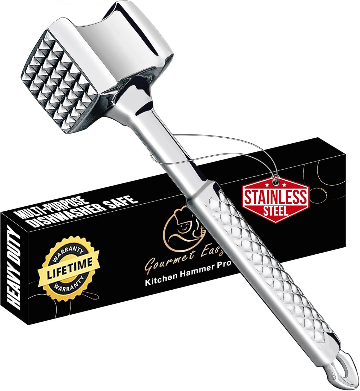 Premium Meat Hammer vs Tough Meats: tested... Stainless Steel Perfection, Non-Slip Grip (5YR)