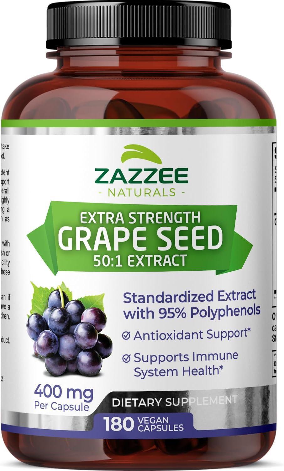 Zazzee Grape Seed Showdown: 50:1 Extract, 95% Polyphenols, 6-Month Vegan Supply & USA-Made
