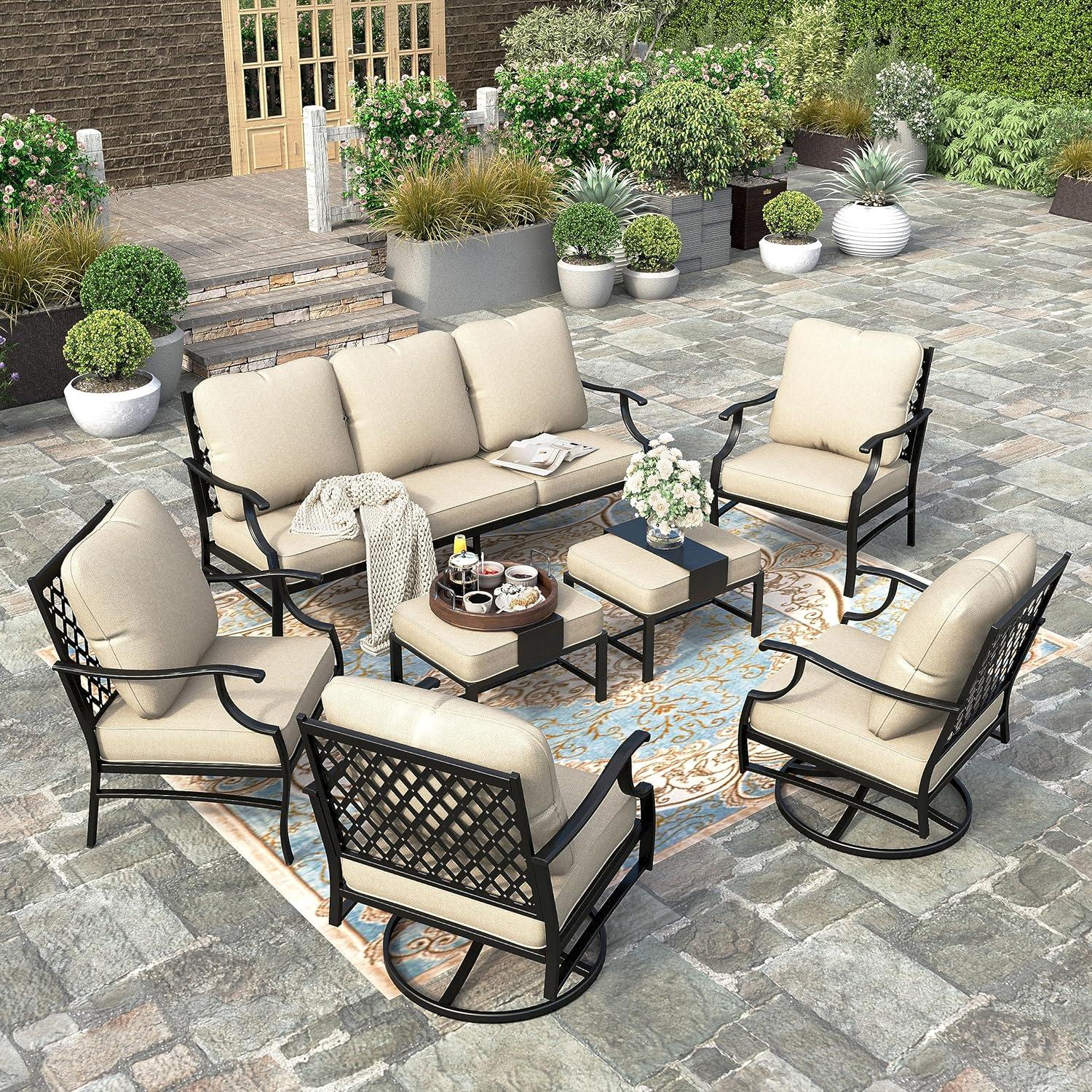 Swivel Chairs with 360 Rotation, Fixed with Breathable... All-Cushioned Sofa Tested for Outdoor Comfort