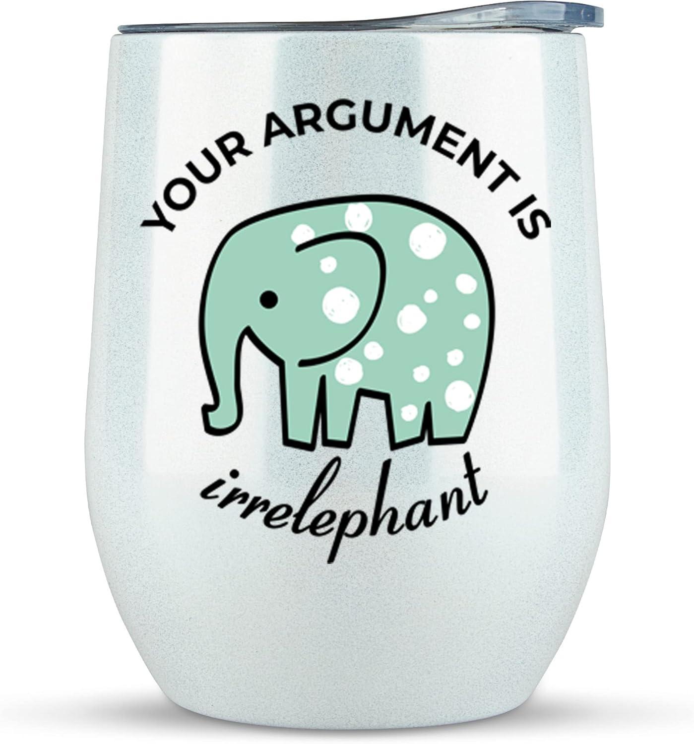 12oz Irrelephant Tumbler vs. Tested White Mug - Surprising Elephant Gift for Women