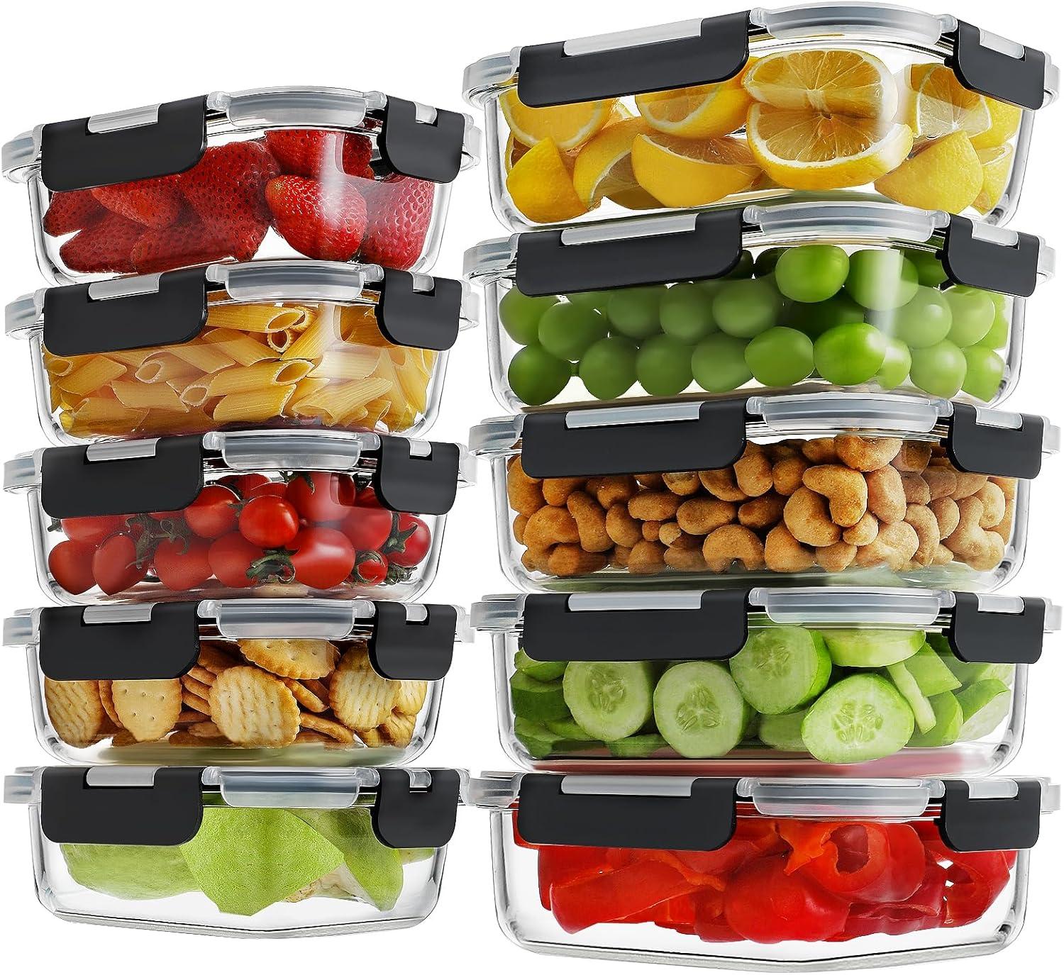 10-Pack Black Glass Meal Prep Containers: Locking Lids, BPA-Free, Leak-Proof, 36oz & 14oz - A Tested Showdown for Smart Storage