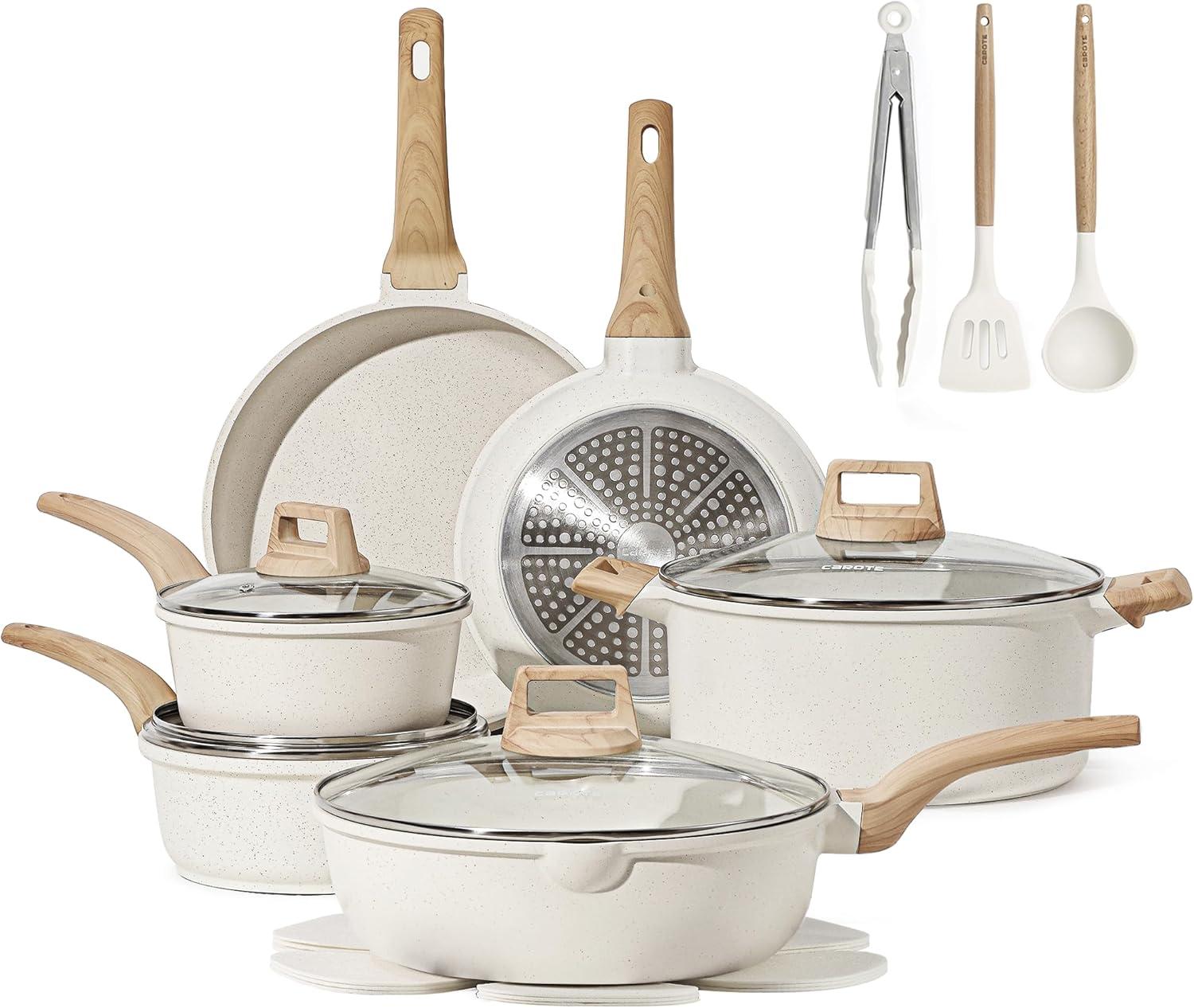 CAROTE 16-Piece Cookware Showdown: Surprising PFOS-Free Nonstick White Granite Tested