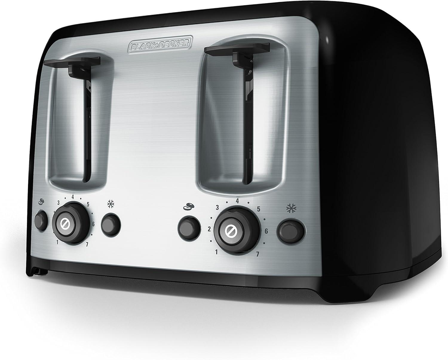 BLACK+DECKER 4-Slice Toaster Showdown: Extra Wide Slots, 7 Shades, Frozen Button-Extra Lift & 1400W Tested for Seasonal Wins