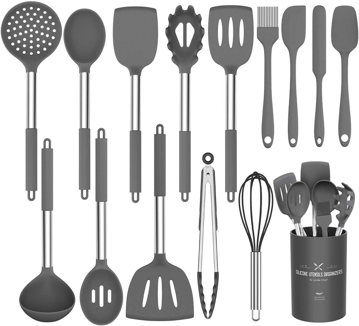 Silicone Cooking Utensils vs. Stainless Steel: Non-Stick, Heat-Resistant Tested, Grey Design