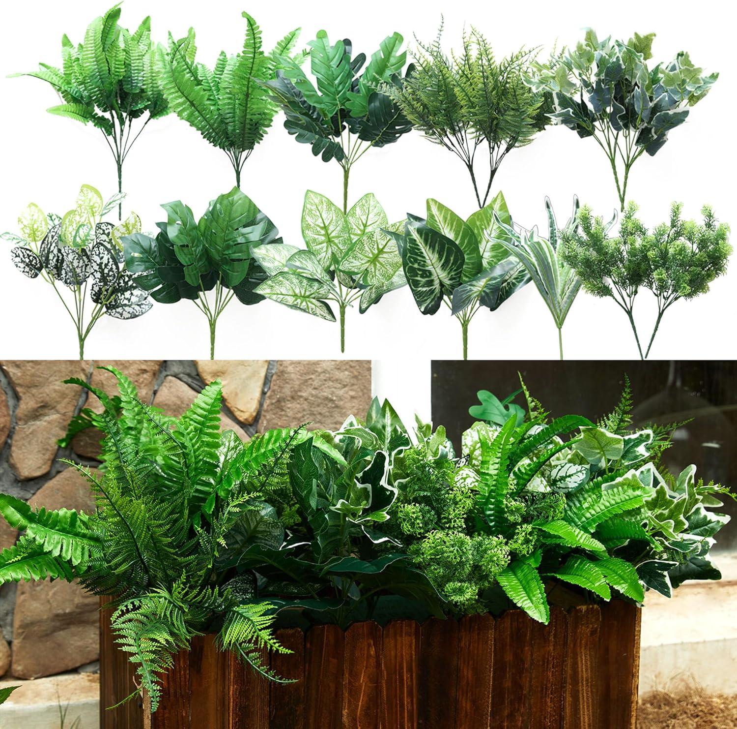 Party Joy 14 Bunches: UV-Resistant Tested Fake Plants for Outdoor Garden Decor - No Watering Needed!