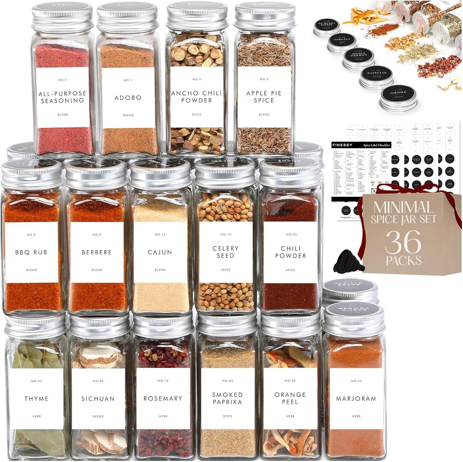 Spice Jar Showdown: 36 Jars, Airtight Lids, Minimalist Labels