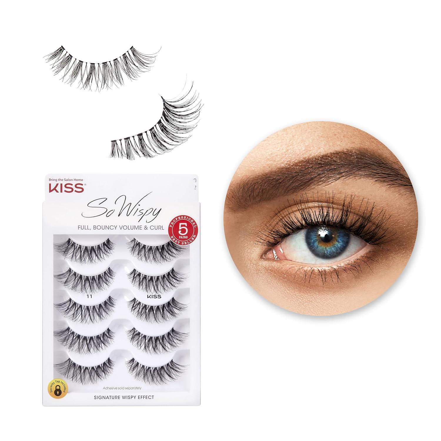 KISS So Wispy False Eyelashes: 12mm, 5 Pairs, Reusable Strip Tested-Contact Lens Friendly & Effortless Use