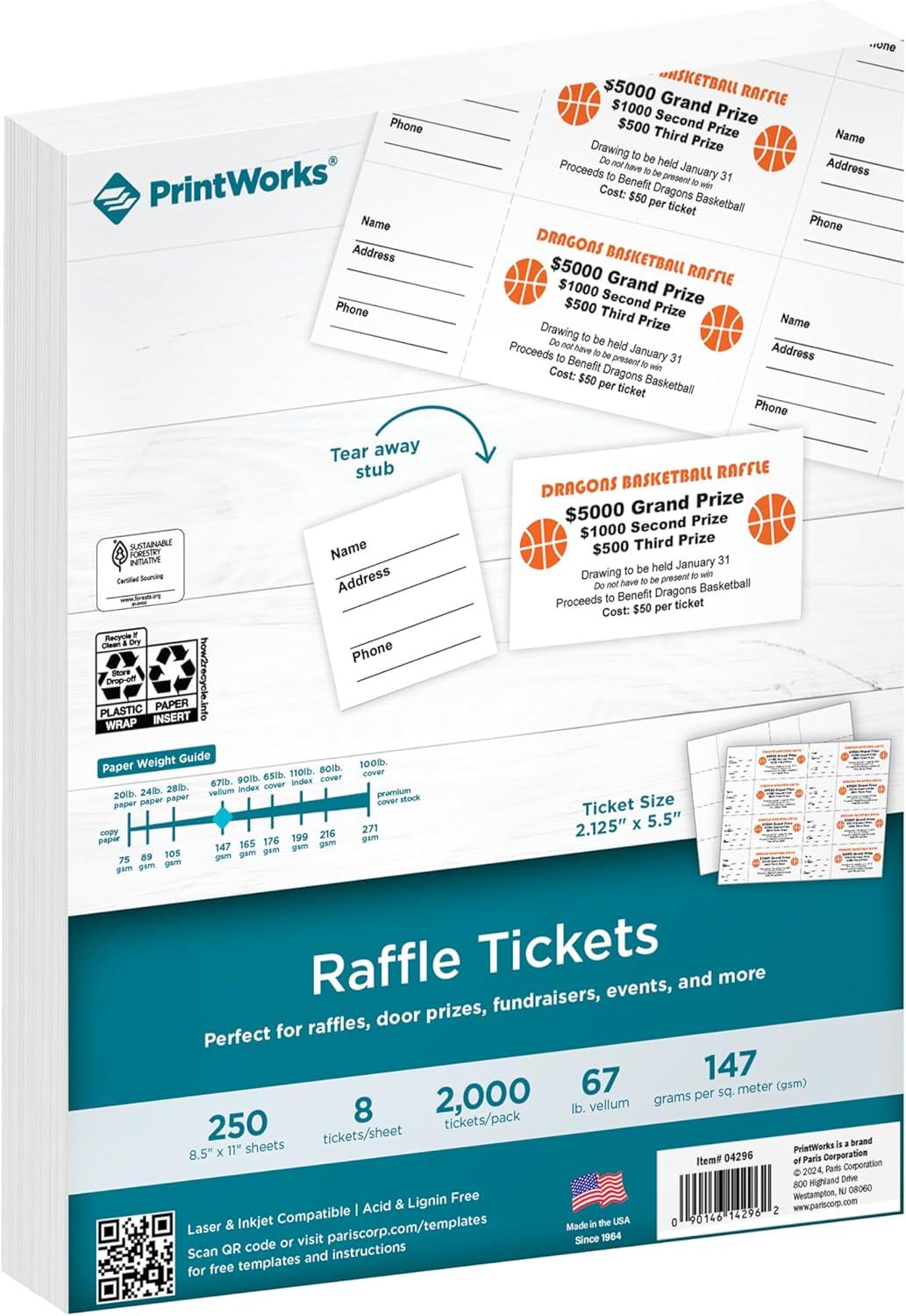 PrintWorks Raffle Tickets: Tear-Away Stubs Tested for Events (2025 Custom, Made in USA)