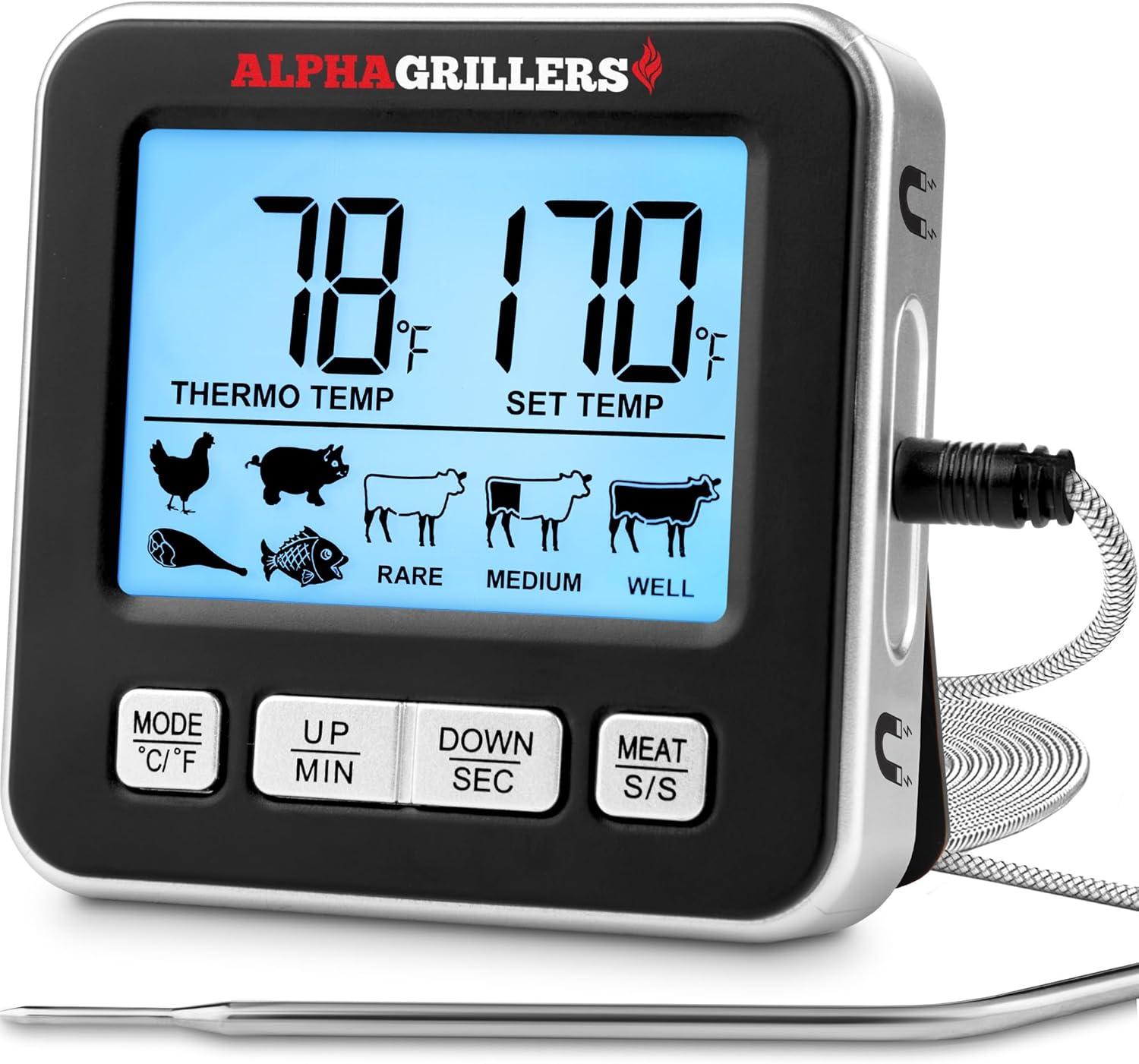 Alpha Grillers Therm: Large Display, Leave-In Probe, Tested Versus Timer Features... Perfect for Gourmet Cooks