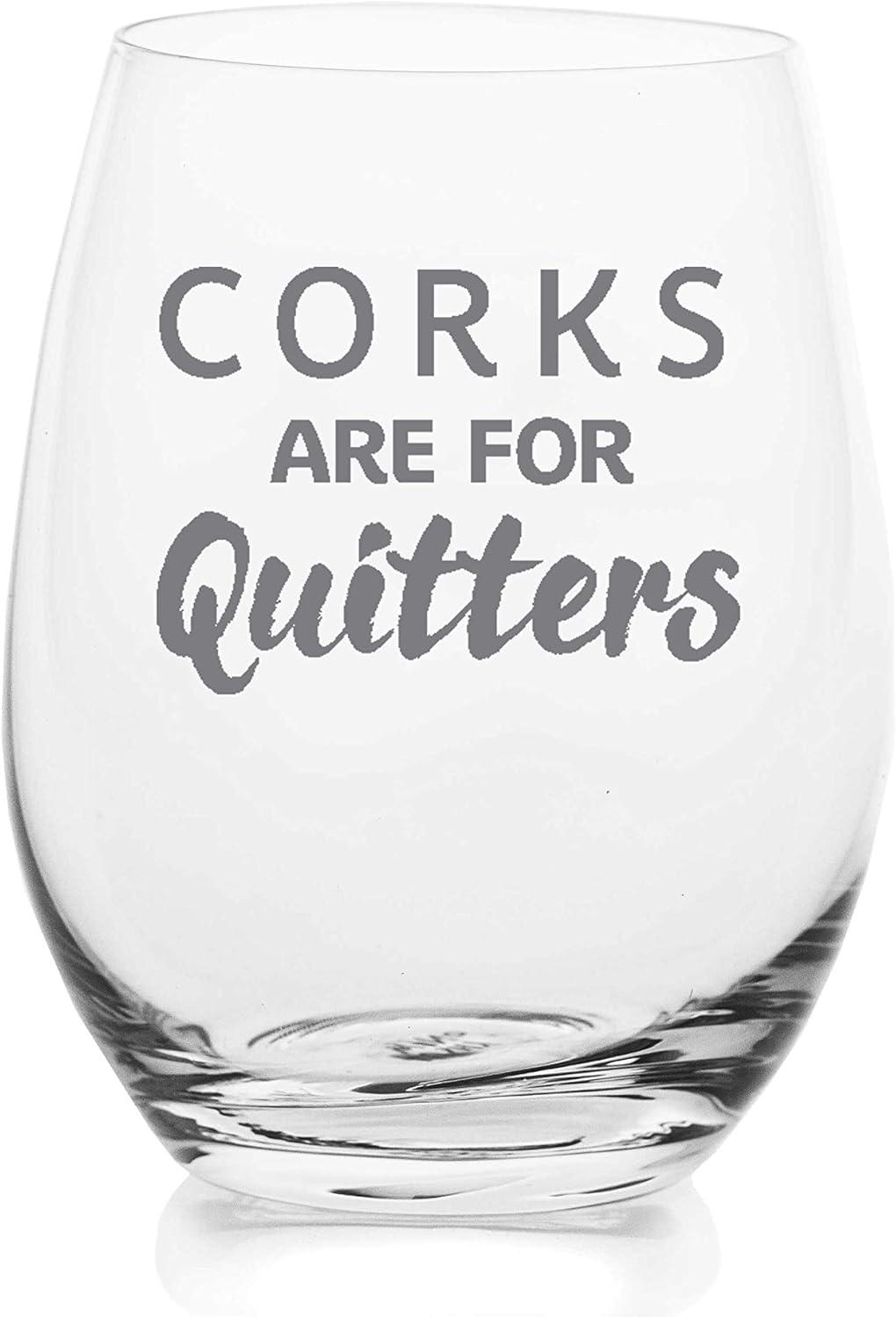 Lushy Wino's 'Corks Are For Quitters' vs. 18oz Etched Stemless: Funny Wine Showdown for Women