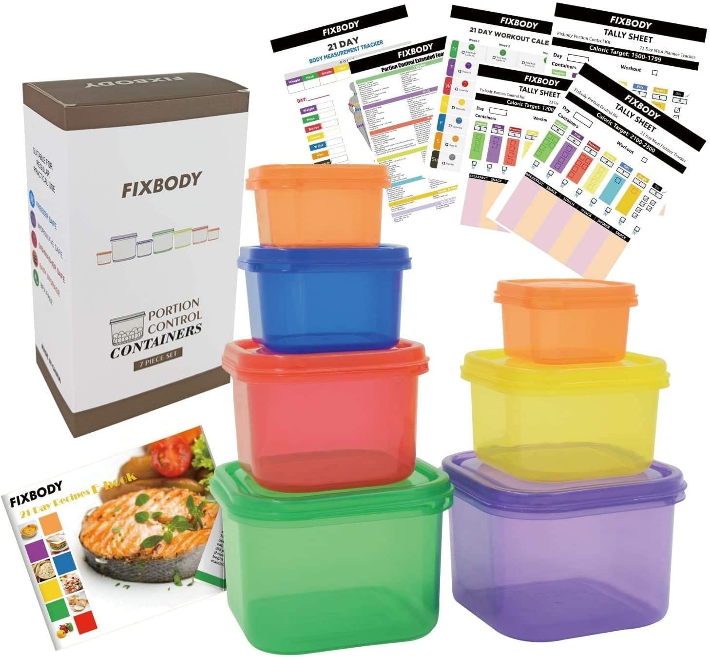 Fixbody 7PCS Portion Control Containers Showdown: Color-Coded, 21-Day, Recipe Ebook for Weight Loss