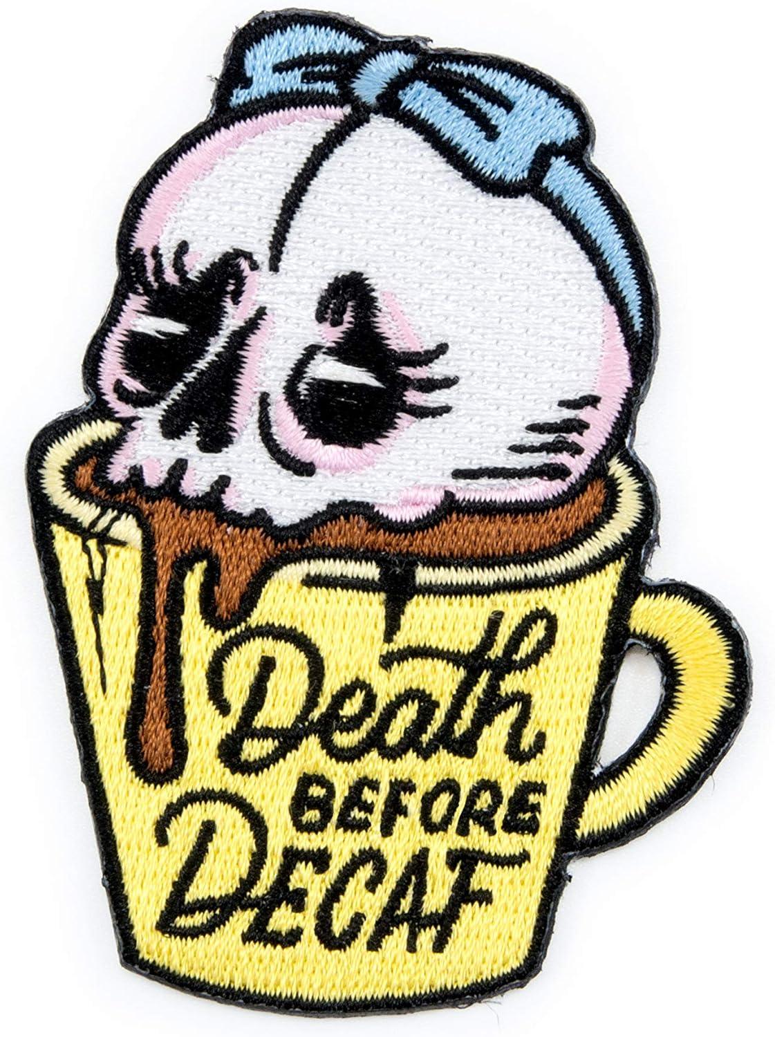 Winks For Days vs. Death Before Decaf: Embroidered Iron-On Patch Showdown