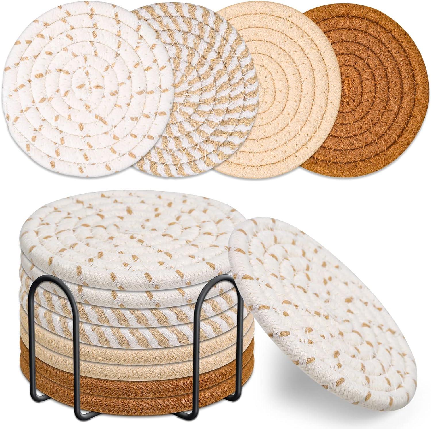 Mckanti Coasters 4.3-Inch Cotton Woven vs. 4-Color Absorbent Set for Tabletop