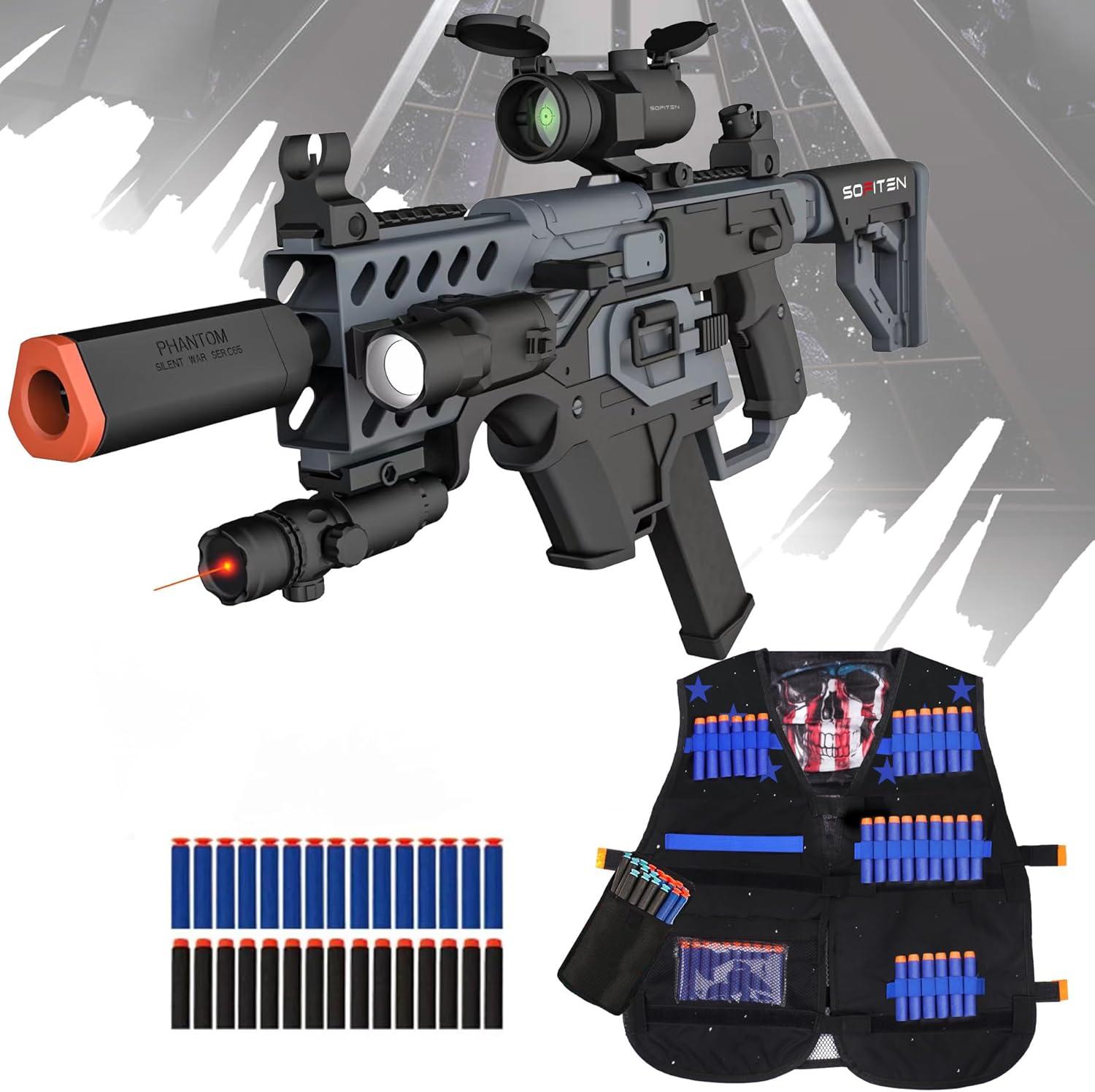 Toy Gun Showdown: Automatic Sniper (Scope) vs. Foam Blaster (IR & Flashlight) - 120 Darts for Kids