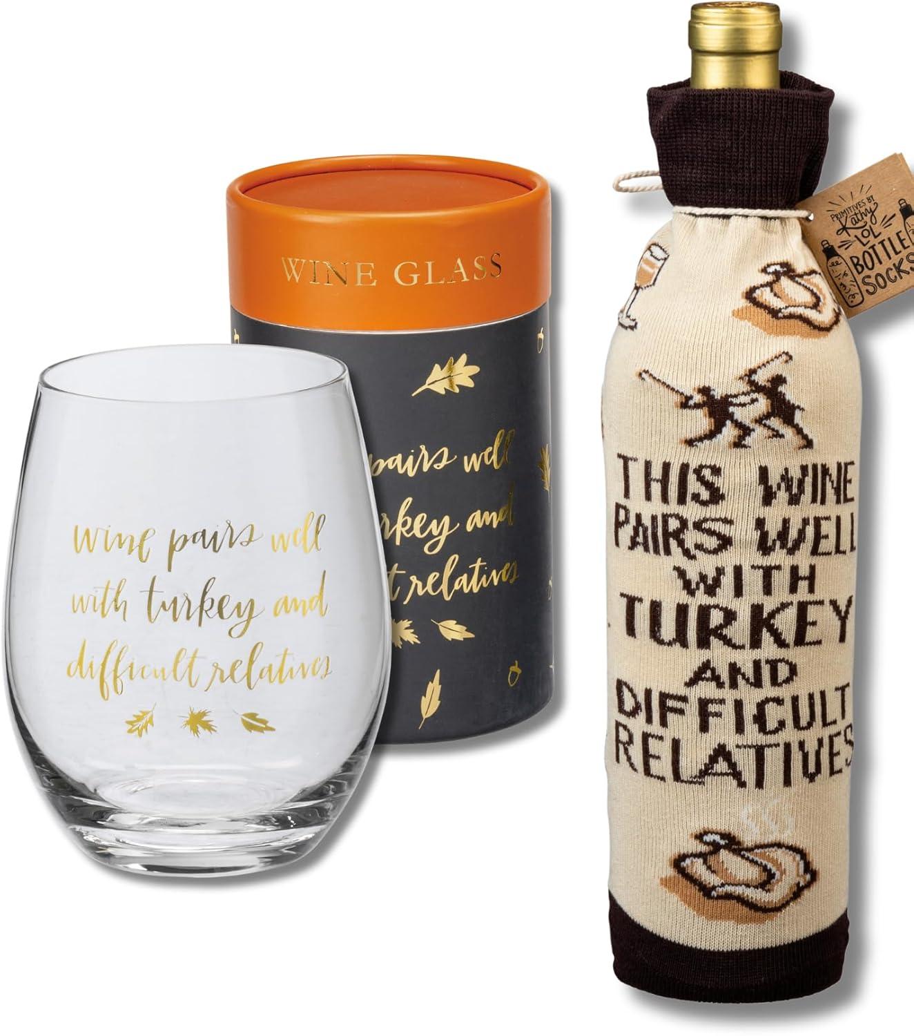 Showdown: Stemless Glass & Knitted Sock For Thanksgiving Hostess Gift (Wine Pairs Well)