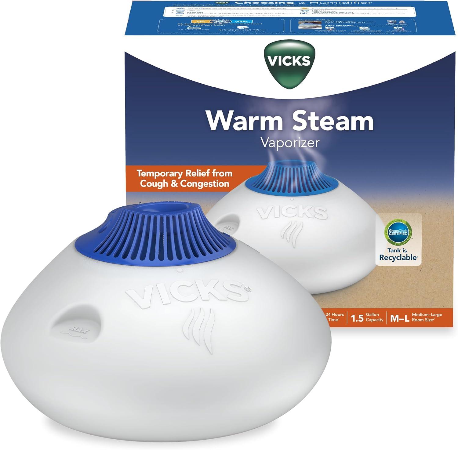 Vicks Warm Steam Humidifier Tested: 1.5-Gallon Tank + Night Light for Drier Nighttime Comfort