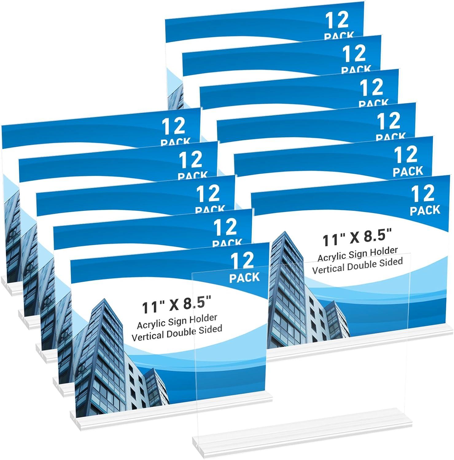 Versus: 12-Pack (11x8.5) vs T-Shape Plastic Display Stands-Office Use?