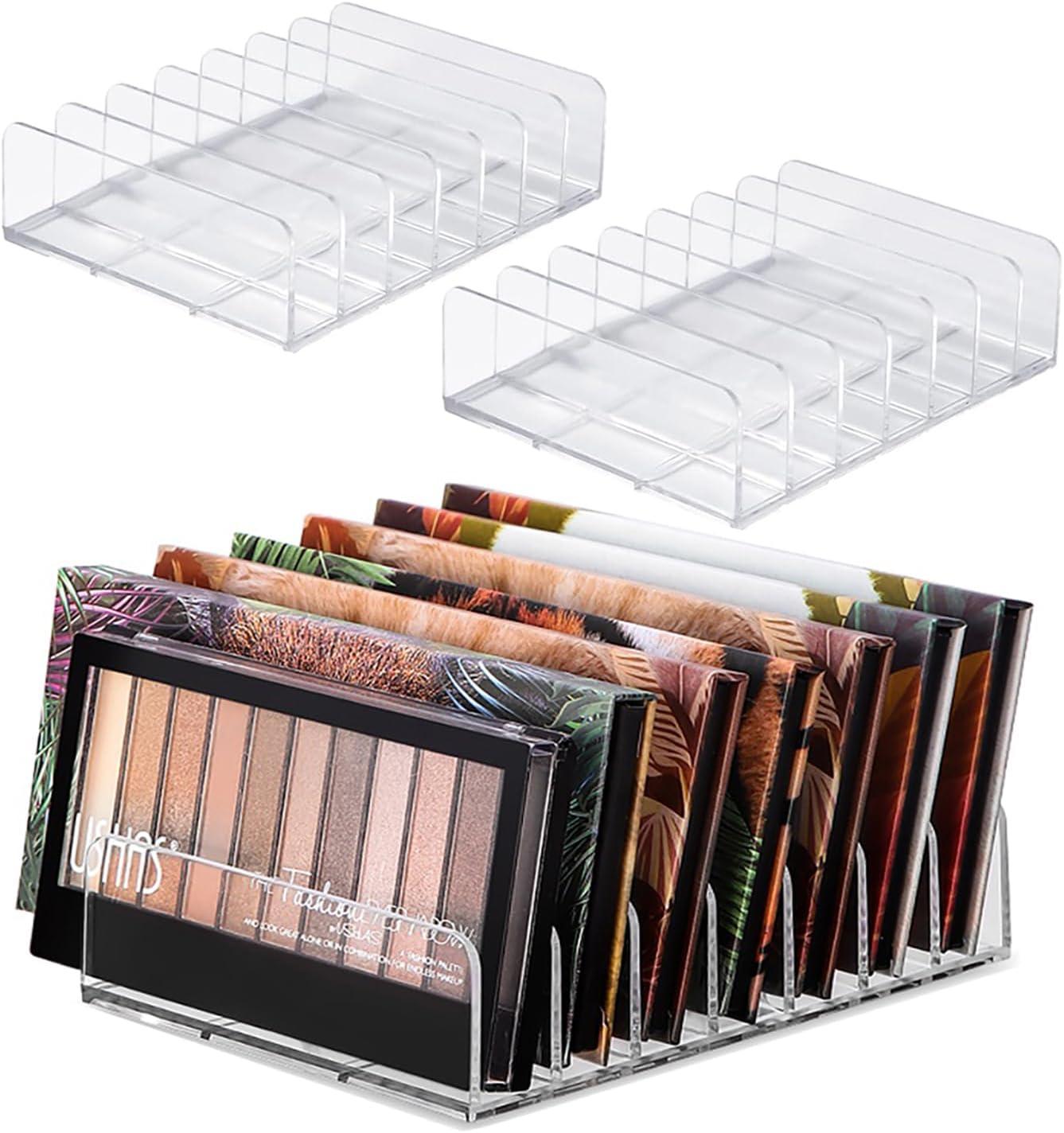 2 Pack Eyeshadow Palette Organizer vs 7-Section Acrylic Cosmetic Storage: Surprising Combo of Transparent & CD Sections for Multi-Item Makeup Needs