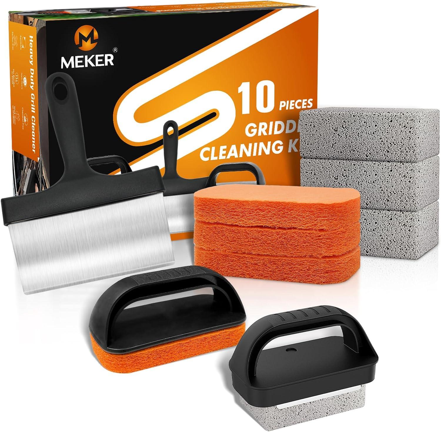 MEKER Griddle Cleaning Kit Tested: Upgraded Pads, Stone, Scraper & Brush for Effortless Cleaning (10 PCS)