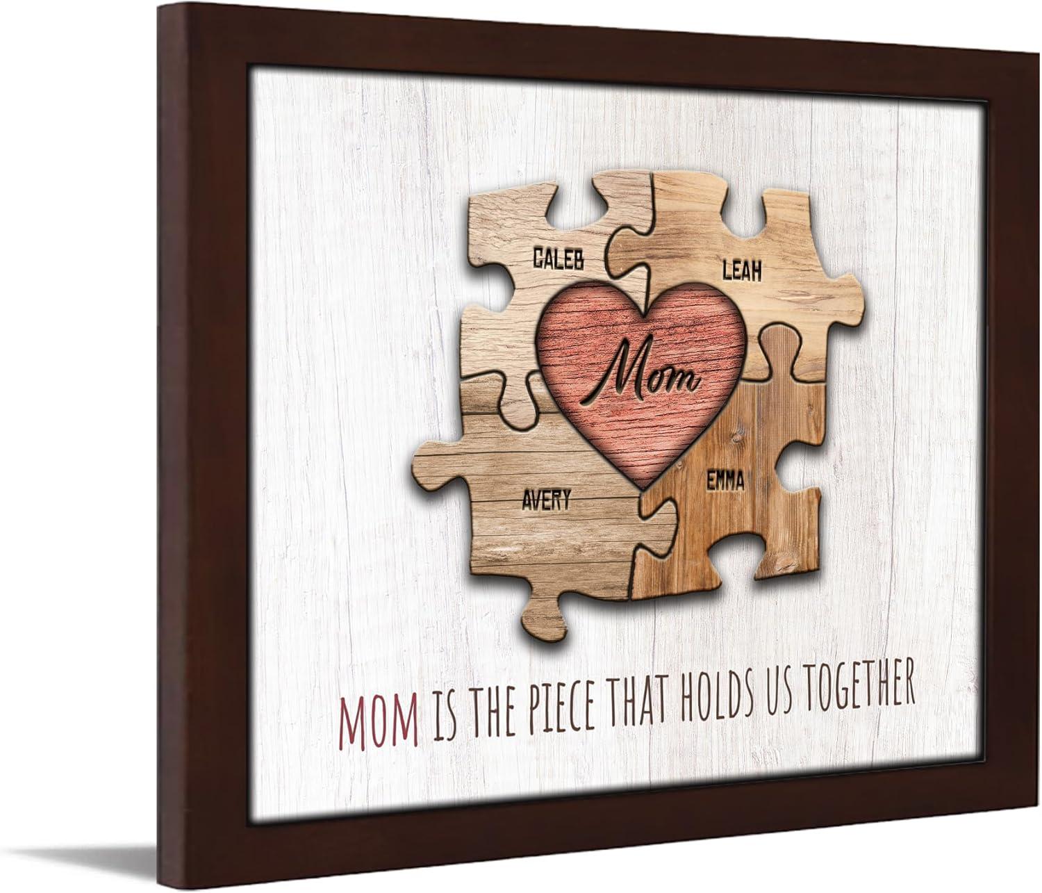Surprising Heart Puzzle Wall Art Tested: 8-Name Customization, 13x16 Framed Print for Family Celebrations (4 Kids)