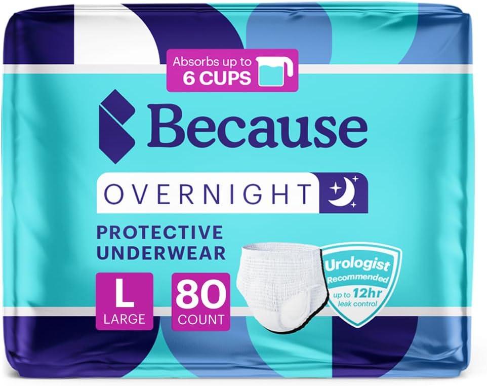 Showdown: Surprising Overnight Absorbency, 80-Count (4 Packs), White & Large Incontinence Underwear