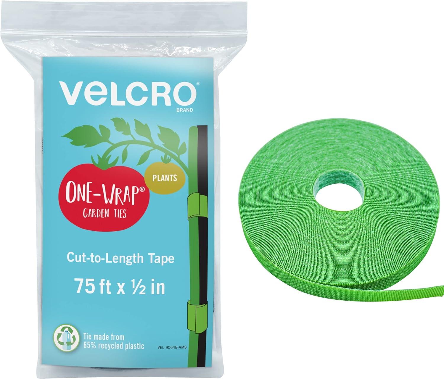 VELCRO ONE-WRAP Garden Ties Showdown: Cut-to-Length, Reusable, 75ft, Green Plastic