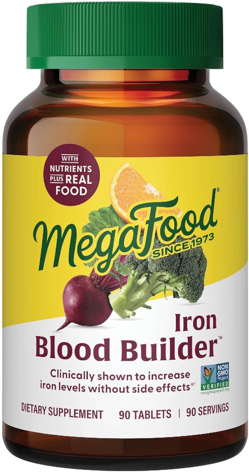 MegaFood Blood Builder Iron Supplement: Tested - Vegan Formula with C, B12 & Folic Acid