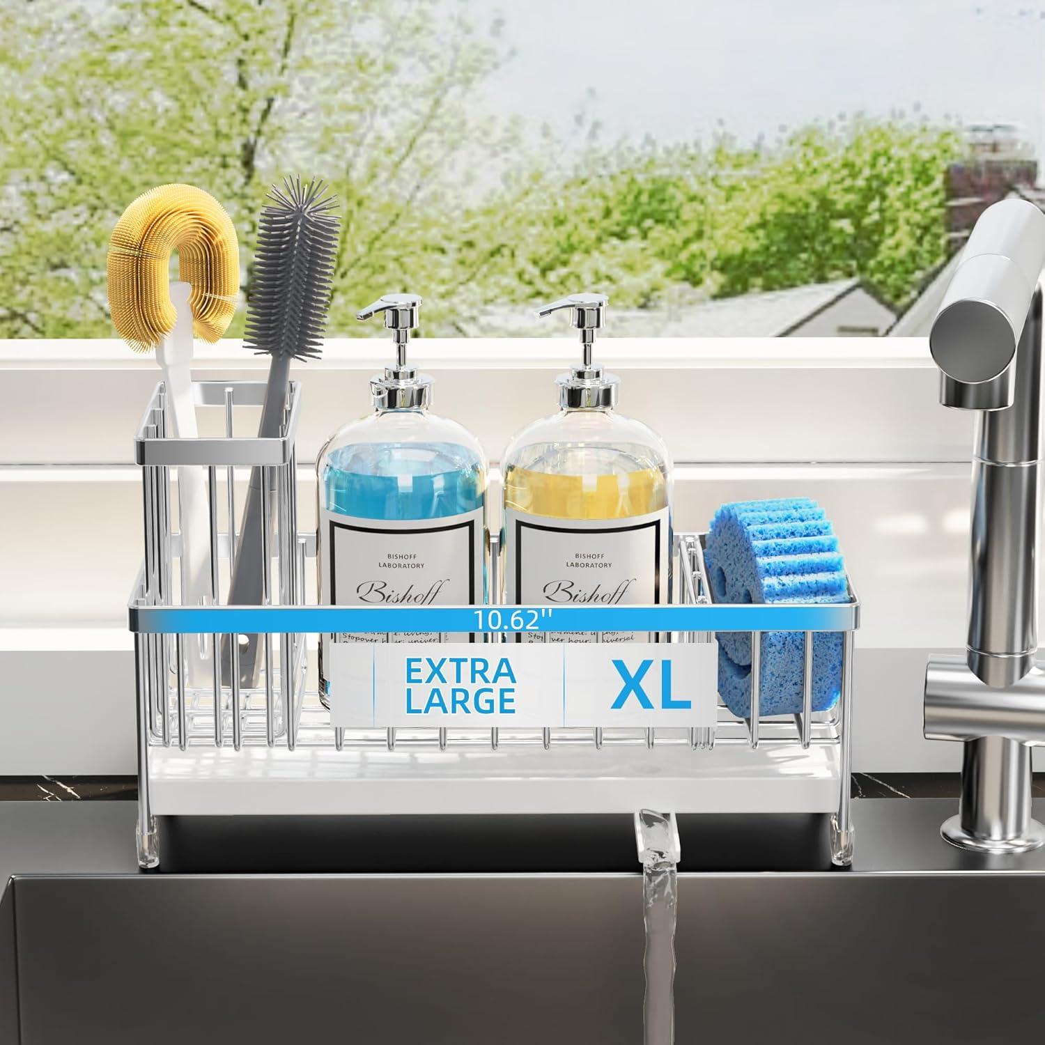 Moforoco Larger Version Sponge Holder Showdown: 304 Stainless Steel for Kitchen Sink Efficiency