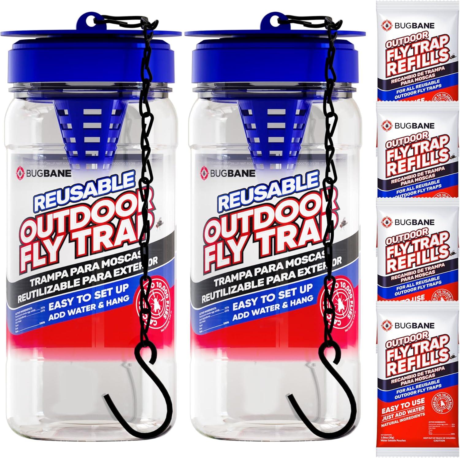 Outdoor Fly Trap Showdown: 4 Non-Toxic Refills vs. Hanging Chains Included - Tested