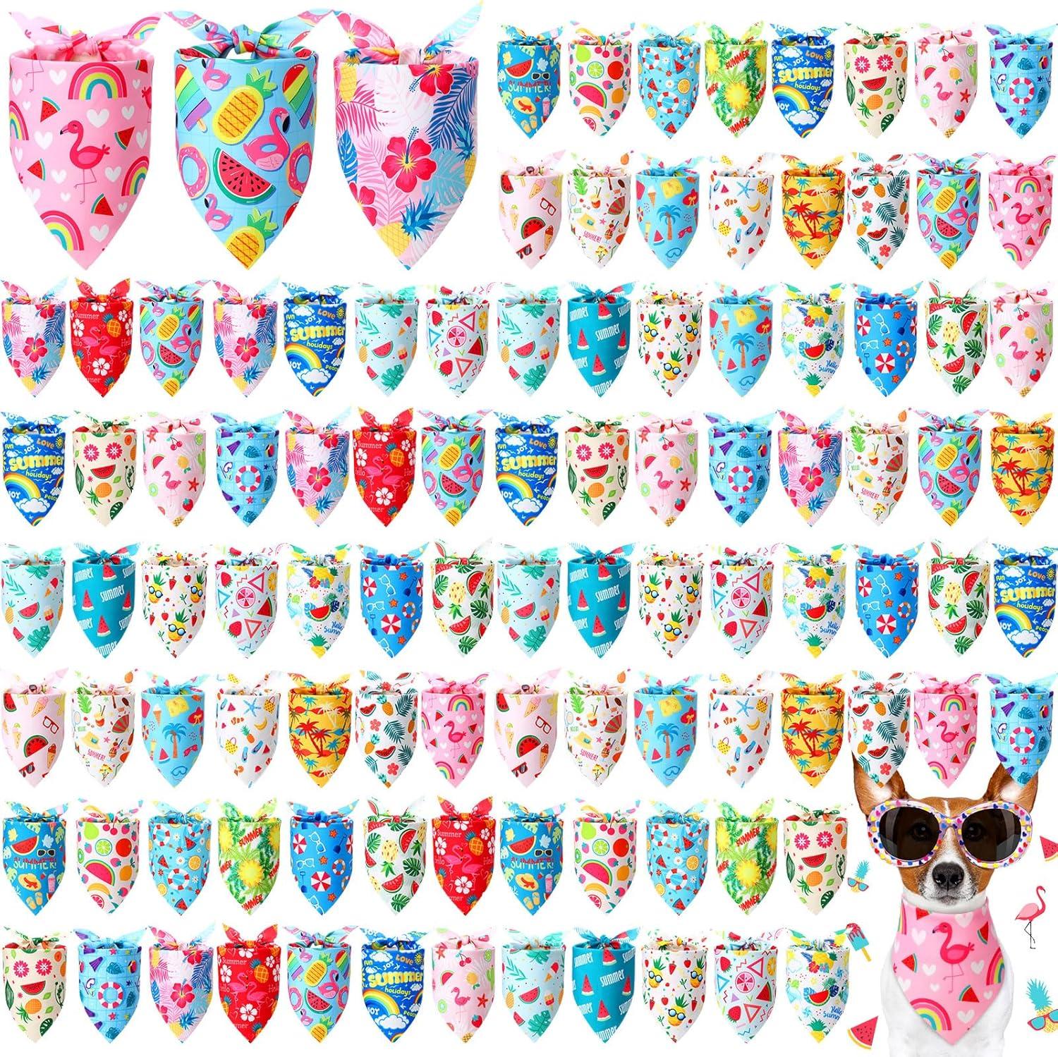 Summer Showdown: 100-Piece Bulk Set for Dogs-Hawaiian vs. Fruit Kerchief Costumes