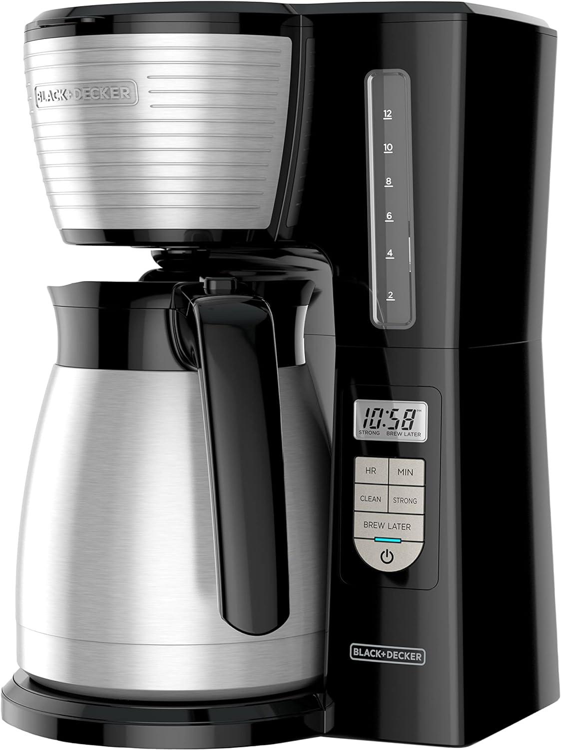 BLACK+DECKER's 12-Cup Thermal Coffee Maker Showdown: Auto-clean, Brew Strength Selector (Black & Silver) Tested for Efficiency