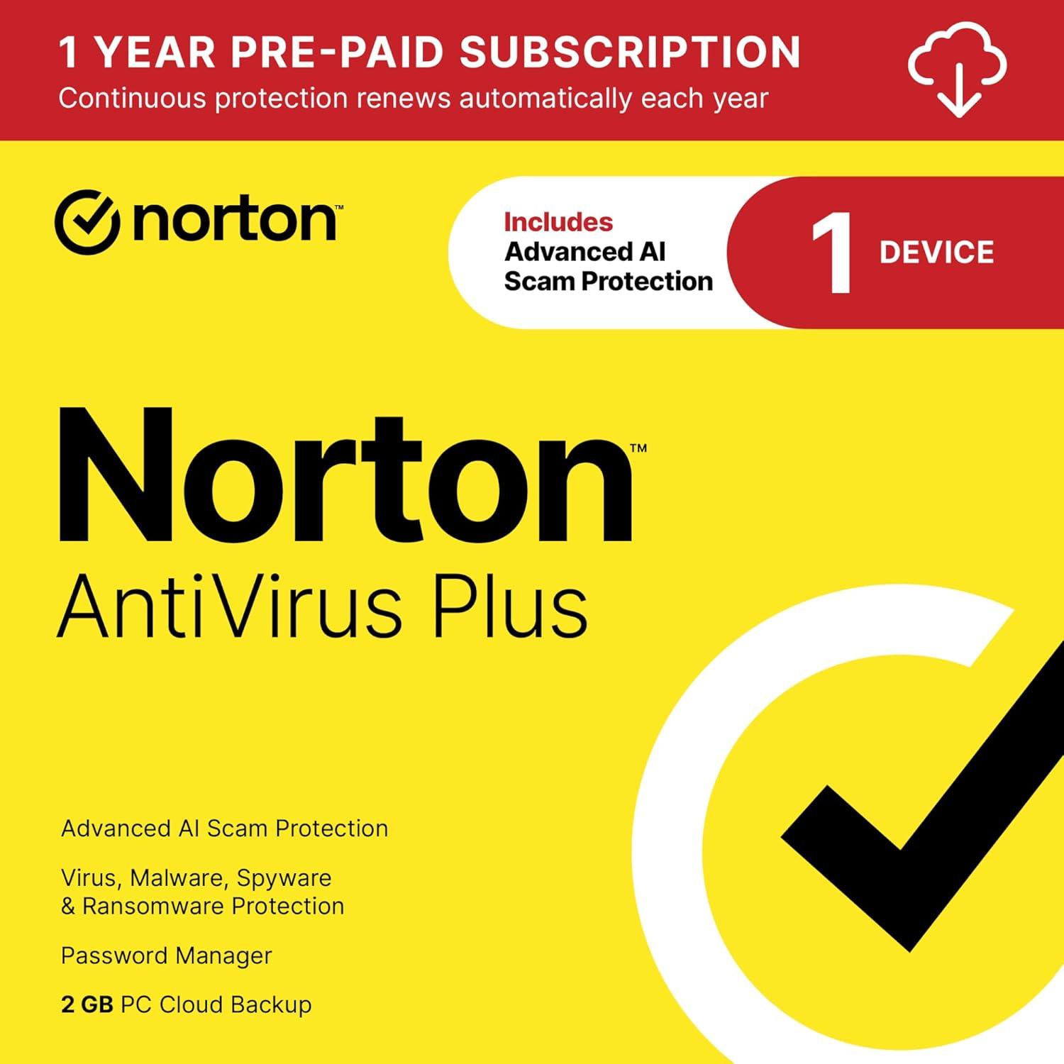 Norton's AI Scam Protection, Auto-Renewal [Download] vs Competitor's Cloud Backup