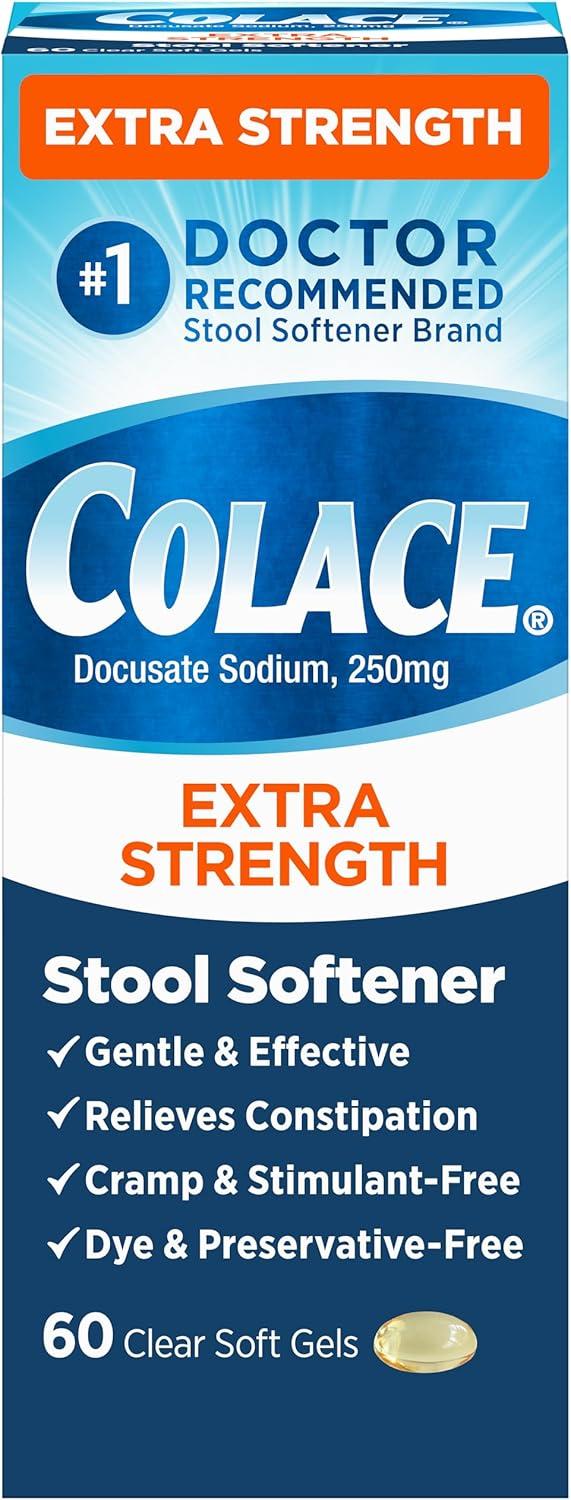 Stool Softener Showdown: Colace's 250 mg Tested, 60 Count for Doctor-Recommended Relief