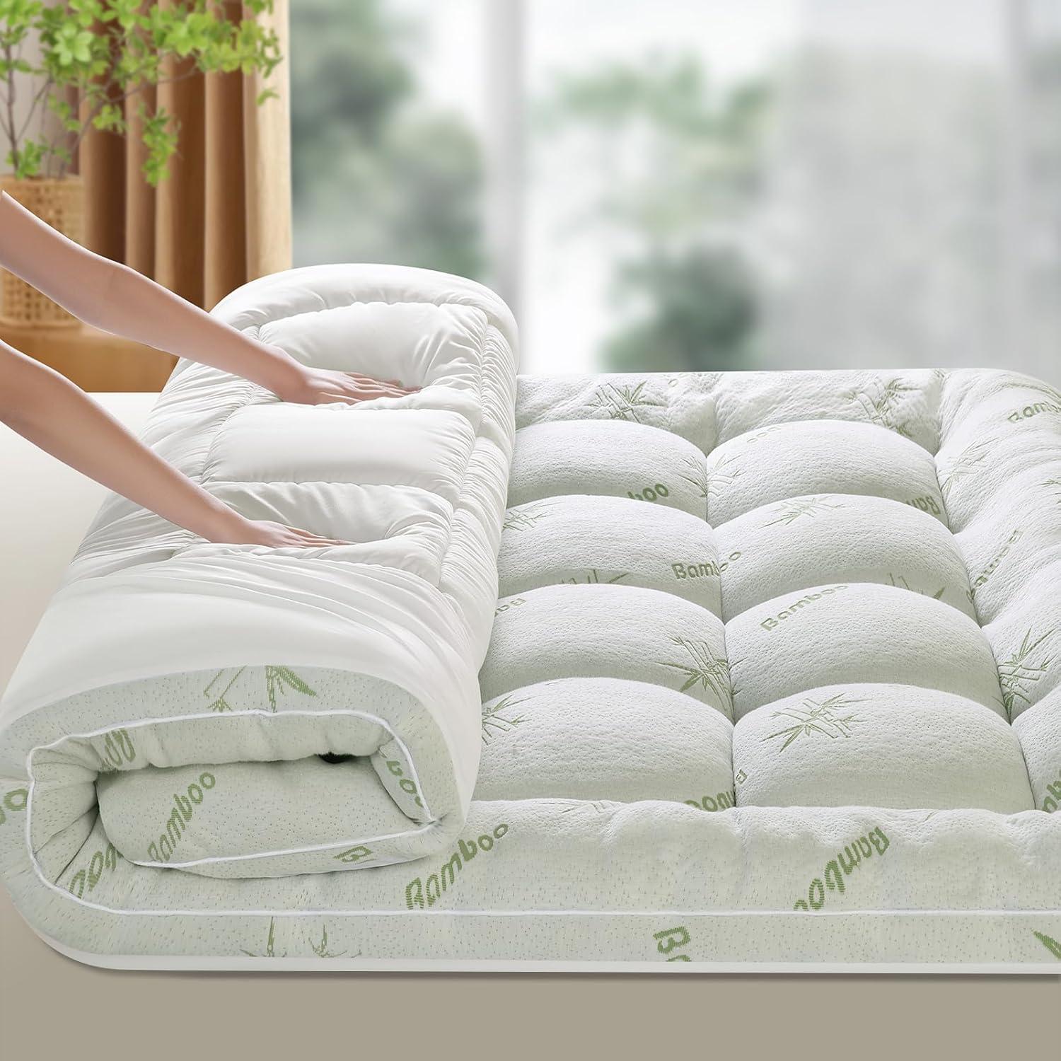Bambu Mattress Topper Queen Showdown: 1200 GSM Cool, 2In Pillow, Deep Pocket 60x80, Back Pain (Soft)