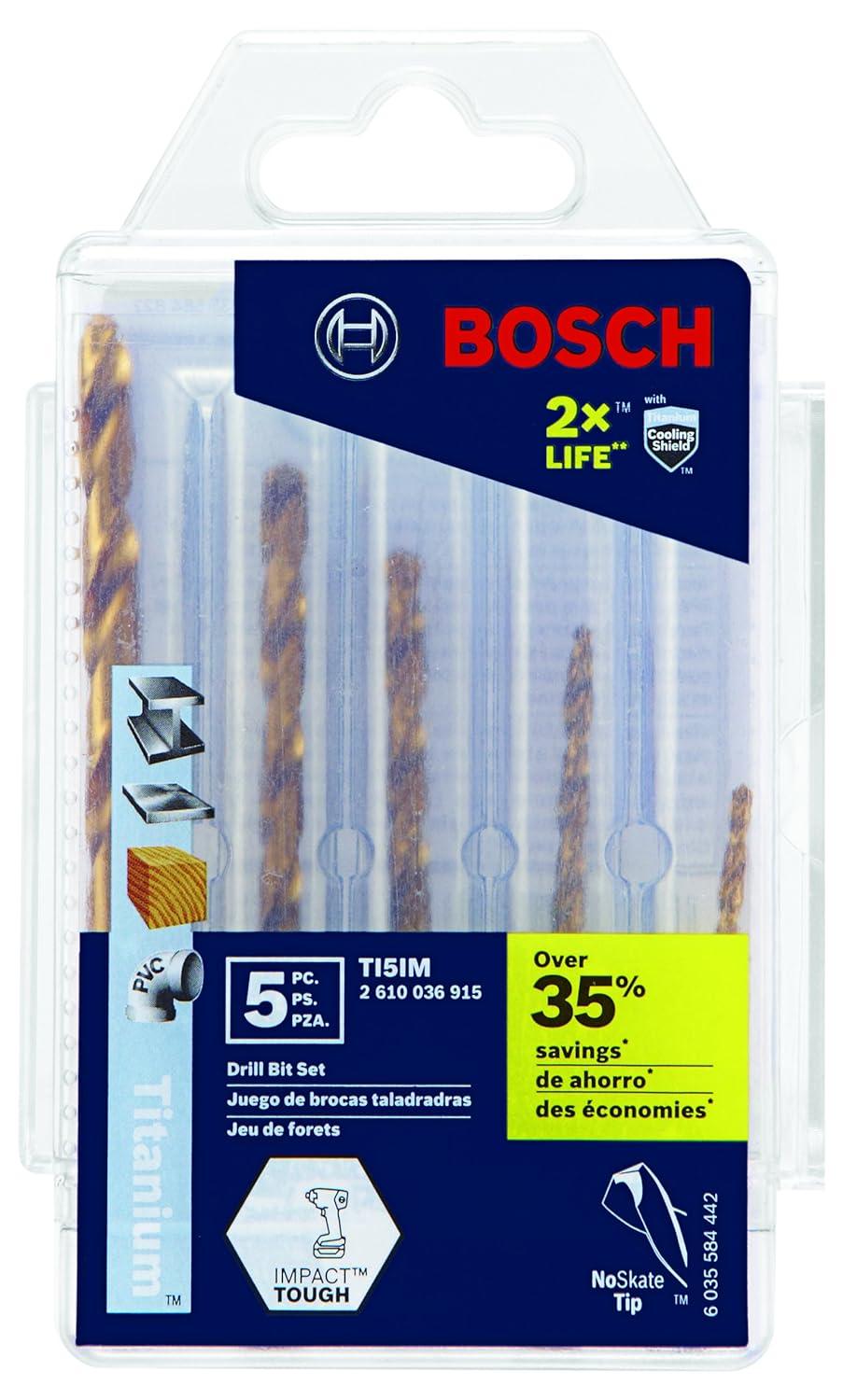 BOSCH TI5IM 5-Piece Set Tested for TiN Coating, Impact-Rated Shanks