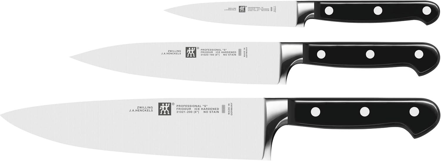 Professional S Zwilling 3-Piece Knives Set - Tested for Durability, Surprising Precision in Black & Stainless Steel