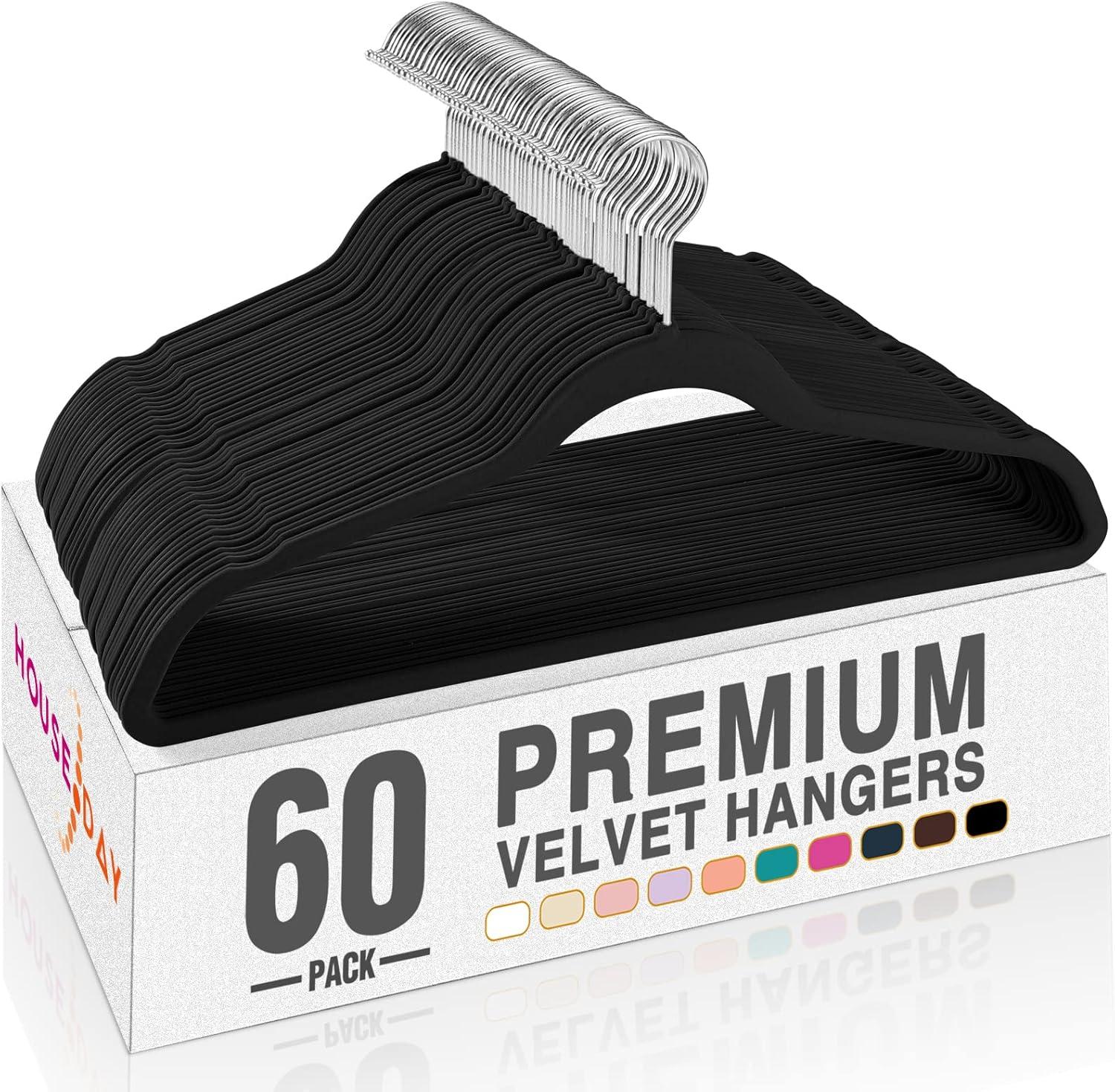 House Day Black Velvet Hangers 60-Pack Tested for Non-Slip, Heavy-Duty, Space-Saving Rotating Use…