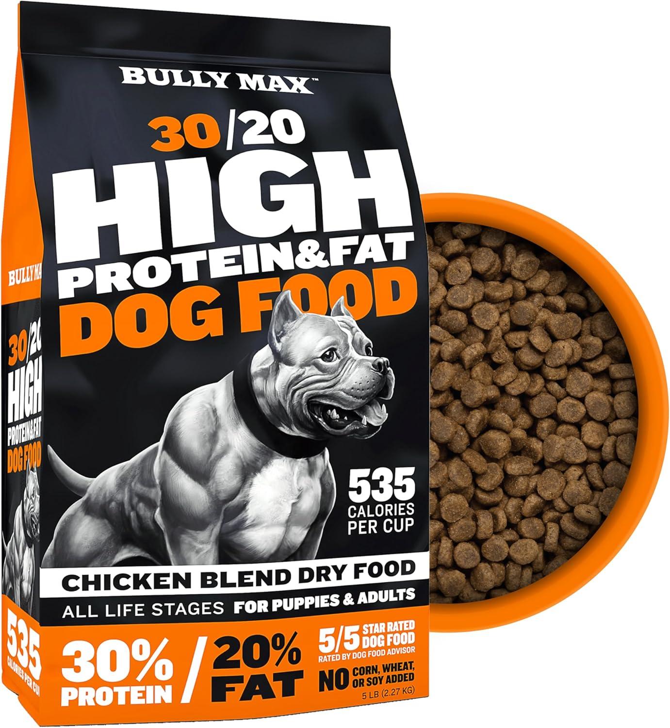 Bully Max Dry Dog Food: Surprising High Protein & Fat, 535 Cal, Chicken for Muscle Gain (Small/Large Breeds)