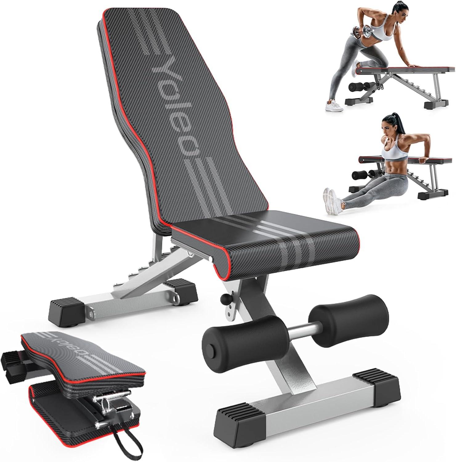 Yoleo Adjustable Bench: Tested for Home Gym, Quick Fold & Fast Adjust (Black)