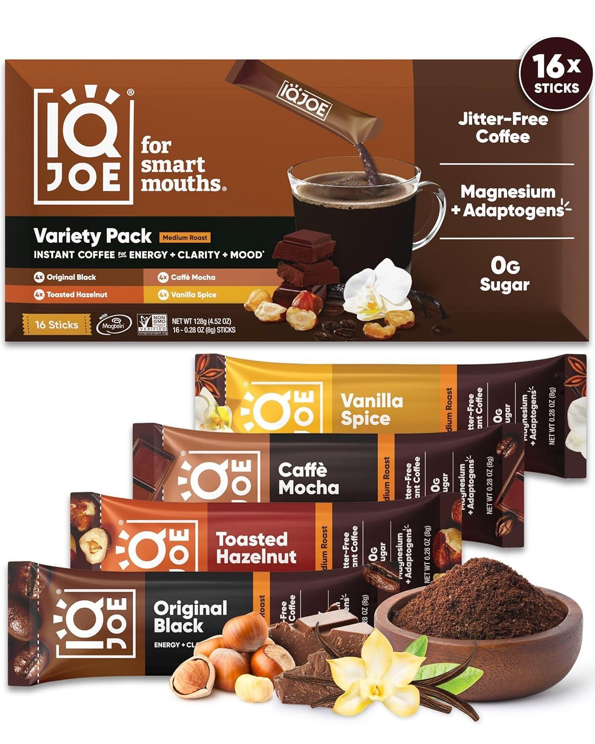 IQJOE Mushroom Coffee: Surprising 4-in-1 Blend for Focus, Clarity, Mood, Energy - Sugar Free, Keto, Vegan 16 Count